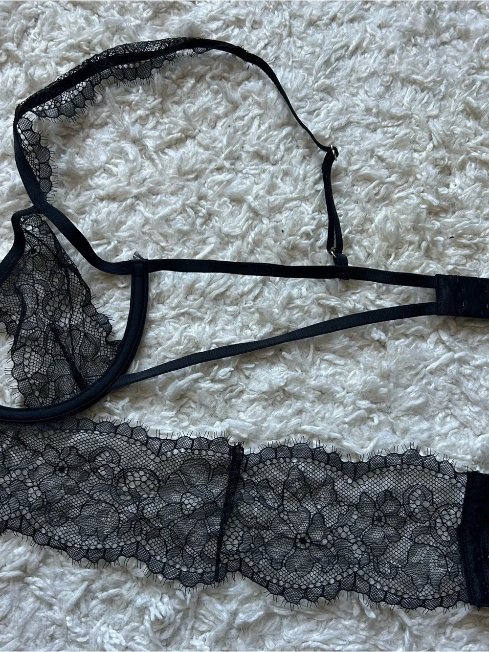 NWOT Bare Necessities black strappy lace longline cutout bralette bra lingerie